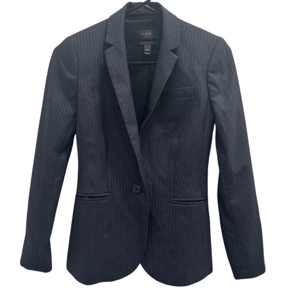 J.Crew 1035 Super 120’s Wool Pinstripe Blazer Charcoal Gray‎ Old Money Preppy 00